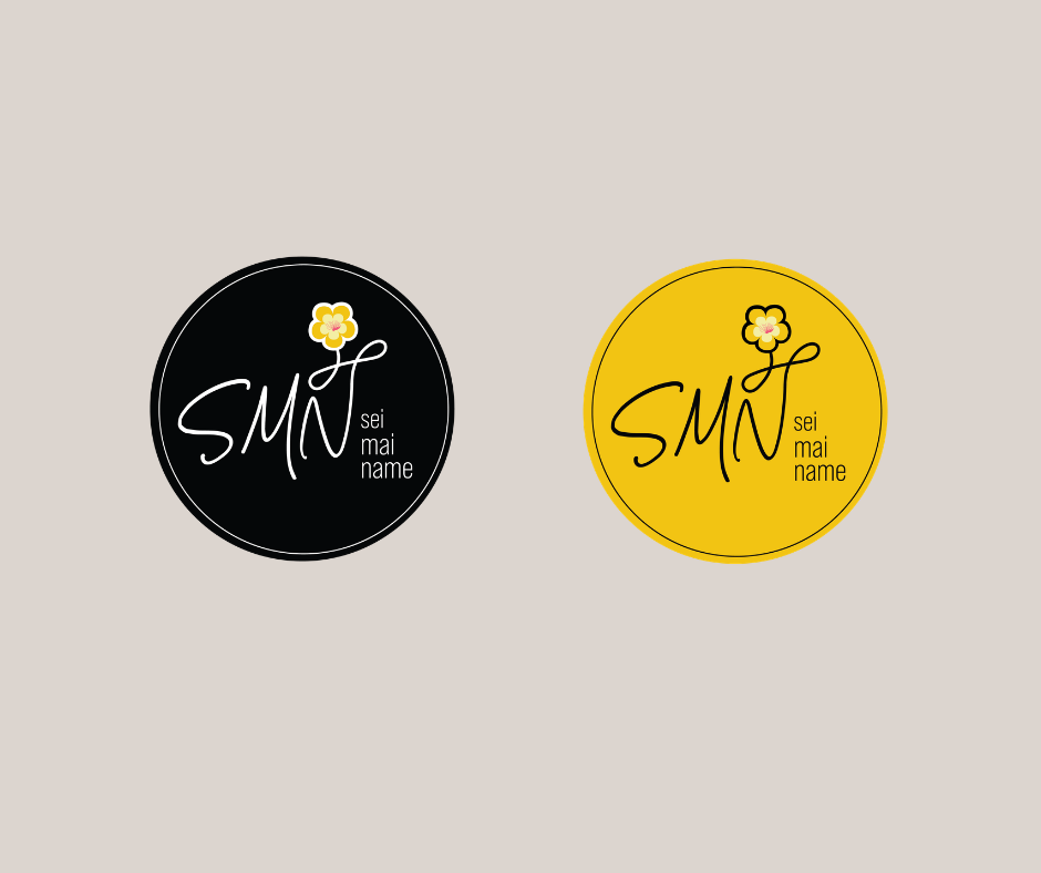 Sei Mai Name logo system showing brand mark variations on light and dark backgrounds