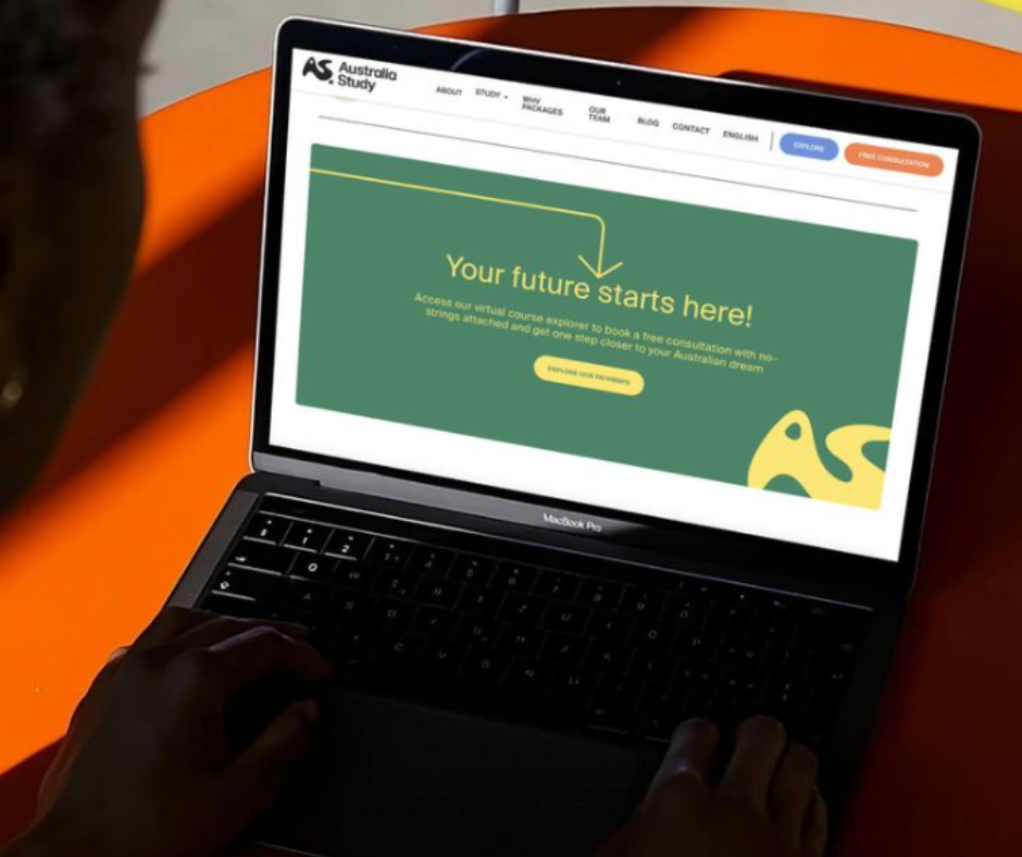 Australia Study website displayed on a laptop screen